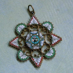 Antique Italian Micro Mosaic Pendant, Old Micro Mosaic Pendant, Old Italian Edwardian Micro Mosaic Pendant  (#4287)