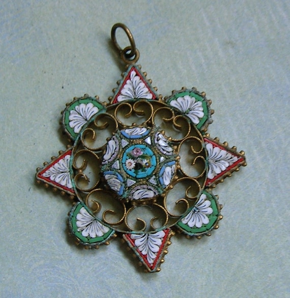 Antique Italian Micro Mosaic Pendant, Old Micro Mo