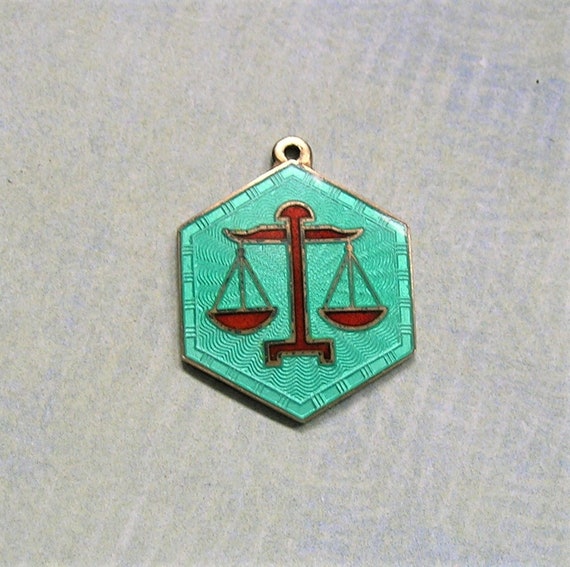 Vintage Enamel Libra Charm, Vintage Sterling Silve