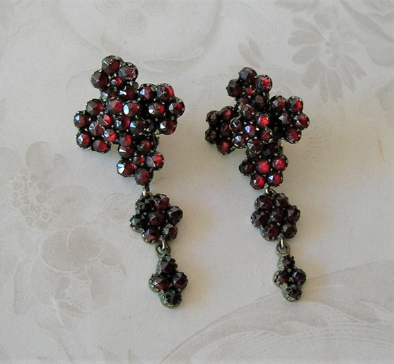 Antique Bohemian Garnet Victorian Earrings, Chande