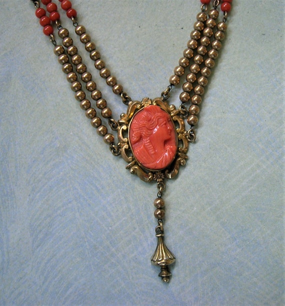 Antique Victorian Festoon Cameo Necklace, Old Festoon… Gem