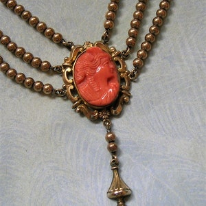 Antique Victorian Festoon Cameo Necklace, Old Festoon Necklace, Antique Drippy Necklace, Victorian Cameo Necklace (#4114)