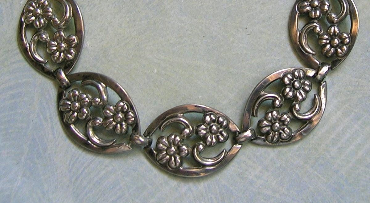 Vintage Sterling Floral Bracelet, 1940's Sterling Bracelet
