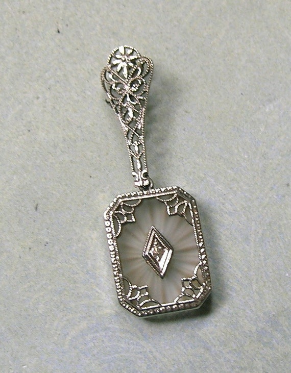 Antique 1930's Art Deco 14K White Gold Camphor Gl… - image 3