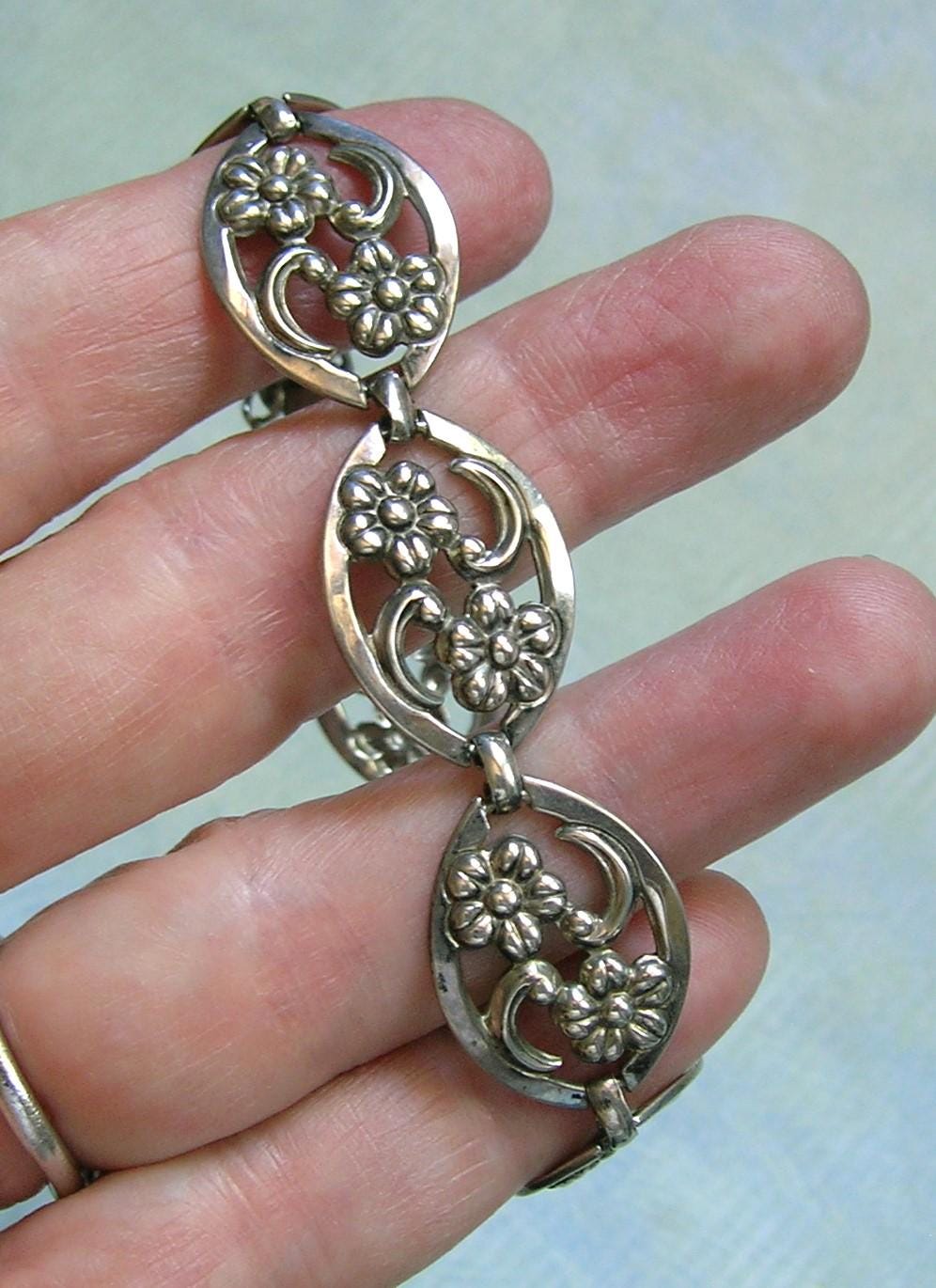 Vintage Sterling Floral Bracelet, 1940's Sterling Bracelet