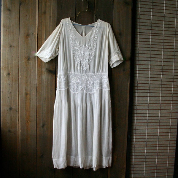 Antique Dress Hand Made Sheer Stitched Lace