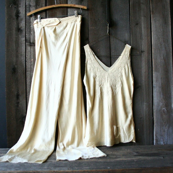 Vintage 1930s Silk Pajama Set Two Piece