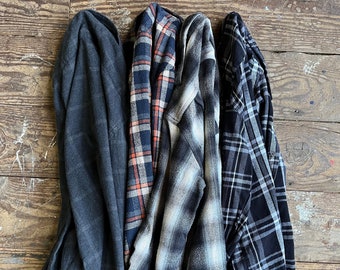 Distressed Flannel Mystery Shirt Plaid Blacks and Gray Colors