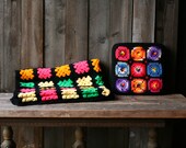 Crochet Granny Square Blanket Afghan Quilt Or Purse Hand Made Vintage 60s