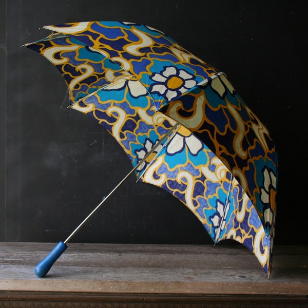 Vintage Umbrella Floral Blue Yellow Purple Cotton For Sun Rain or Weddings from Nowvintage on Etsy