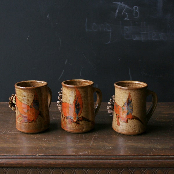 70s Stoneware Mugs 3 Hand Made Ceramic Mugs and Stand  Vintage from Nowvintage on Etsy