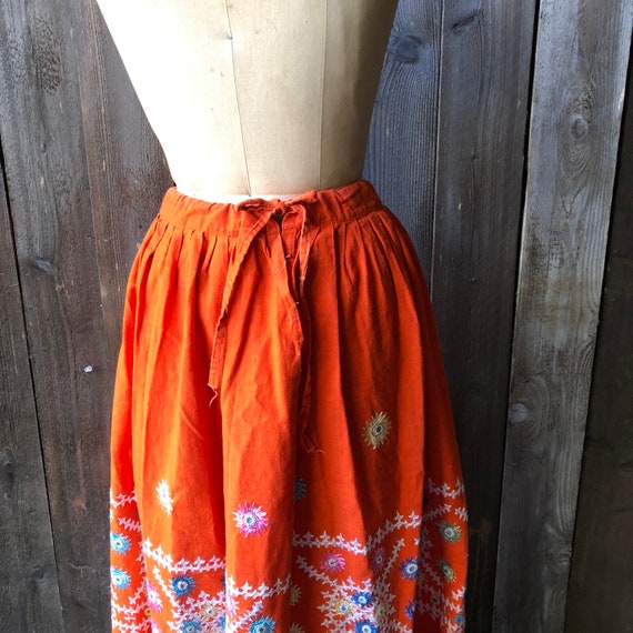 Vintage 70s Embroidered Skirt and Top Orange - image 5
