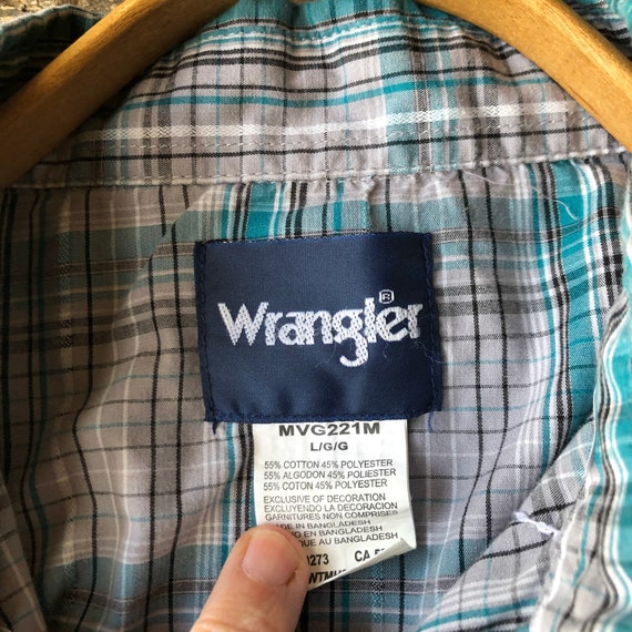 Wrangler Western Shirt Turquoise and White Plaid … - image 4
