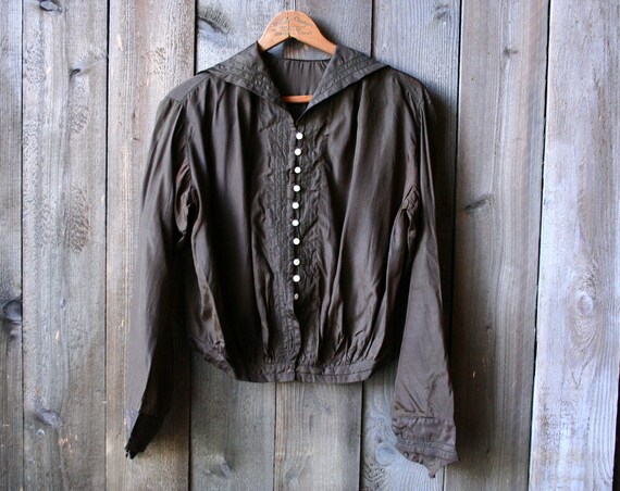 Vintage 1900s Silk Blouse Victorian Era Brown Blac