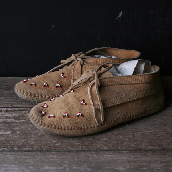 Vintage Moccasins Tan Leather Beaded Ankle High Minnetonka 70s From Nowvintage on Etsy