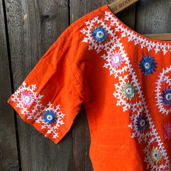 Vintage 70s Embroidered Skirt and Top Orange - image 2