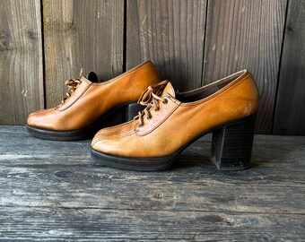 70s Platform Shoes Charm Step Vintage Leather