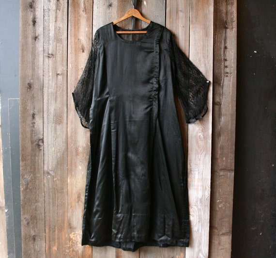 Vintage Satin Dress 1930s to 40s Three Quarter Sle