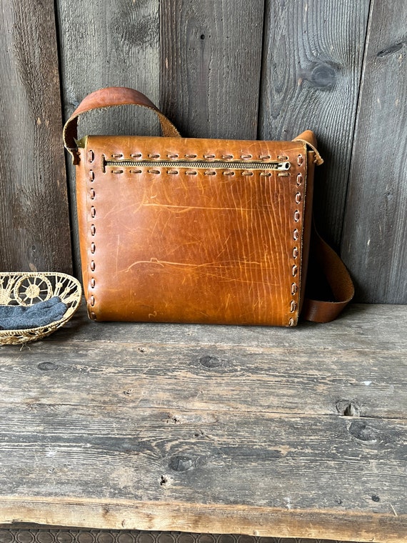 Tooled Leather Messenger Bag 1970s Hand Made - image 3