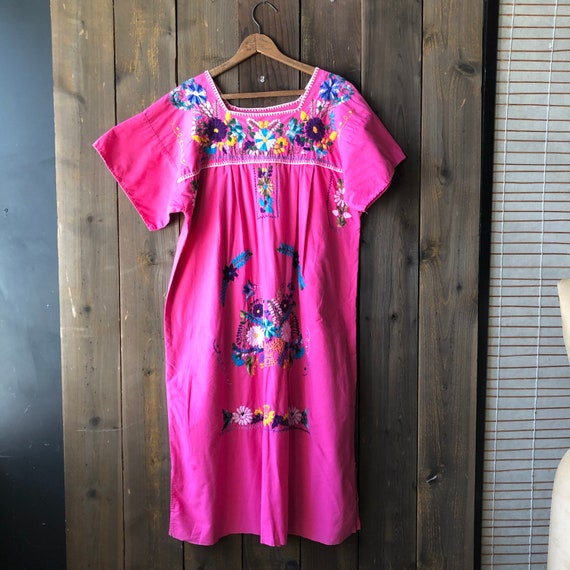 1970s Embroidered Boho Hippie Dress Pink Cotton - image 5