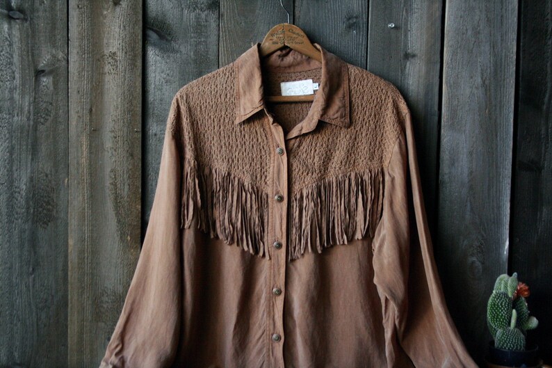 Boho Fashion Blouse With Fringe Festival Fashion Womens Long Sleeve Rayon Top Vintage From Nowvintage on Etsy