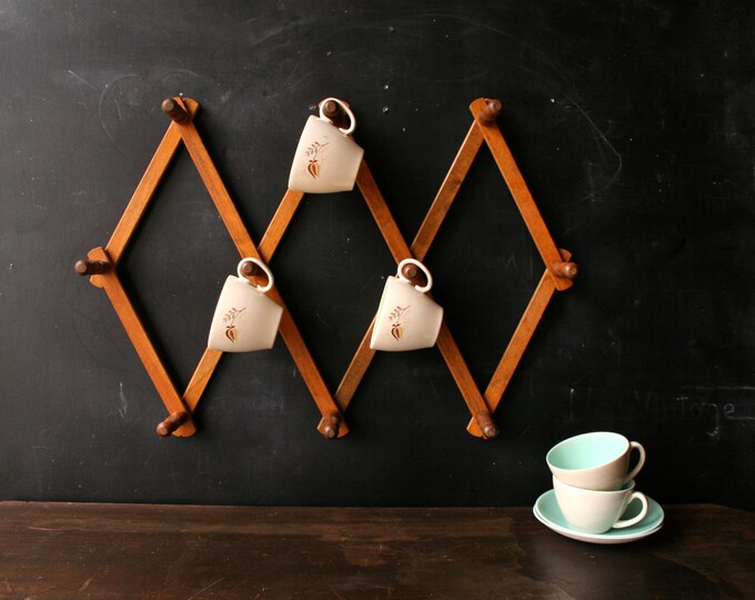 Cup Hooks Accordion Wood Hanger 70s 945 Vintage From Etsy