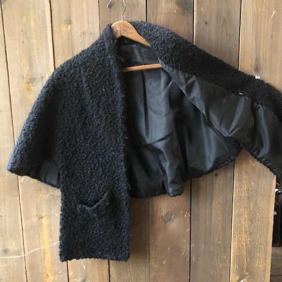 Antique 30s Cape Black Curly Wool