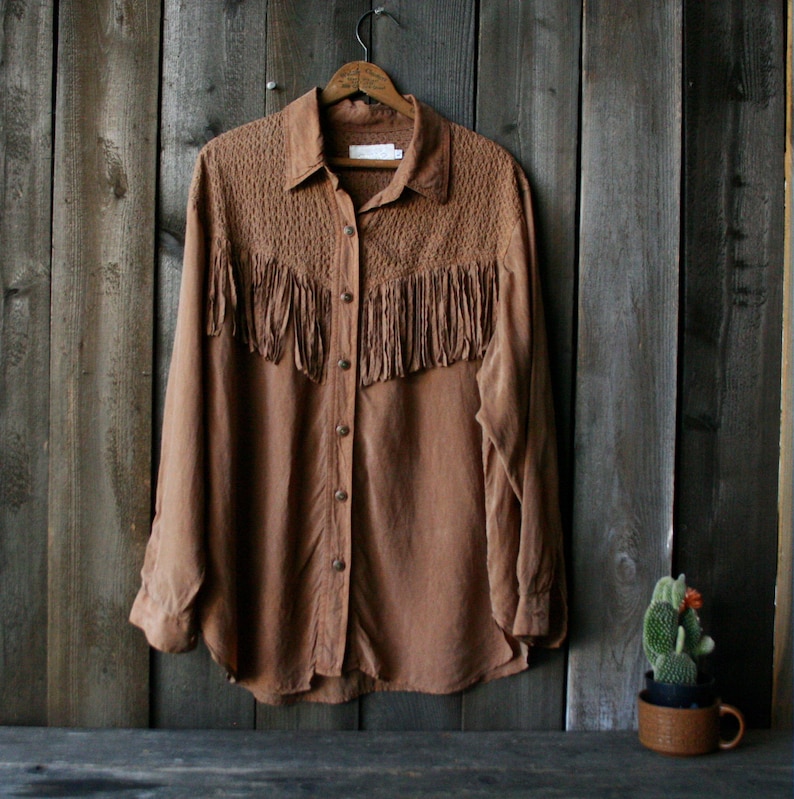 Boho Fashion Blouse With Fringe Festival Fashion Womens Long Sleeve Rayon Top Vintage From Nowvintage on Etsy