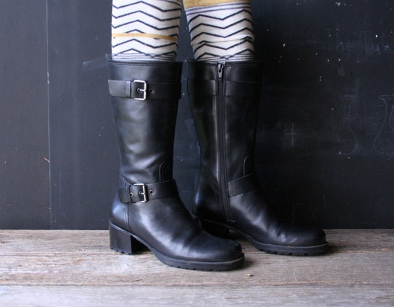 Items similar to Tall Black Leather Boots Double Buckles Made in Brazil ...