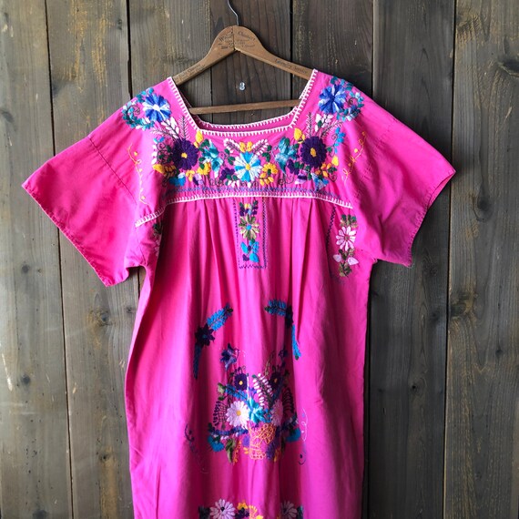 1970s Embroidered Boho Hippie Dress Pink Cotton - image 2