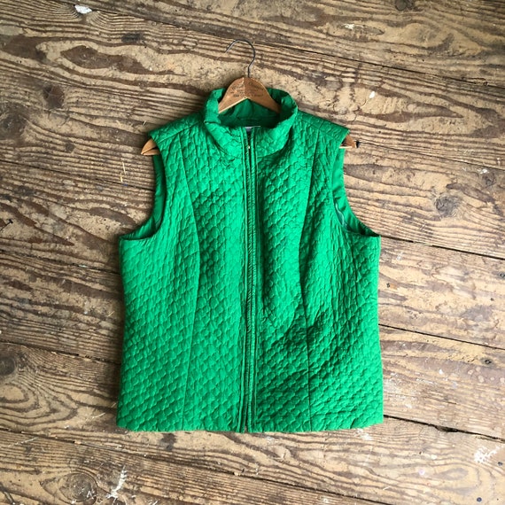 Vintage Kelly Green Quilted Vest - image 1