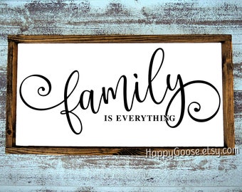 Wood Sign - Large - Wall Sign - Farmhouse - 25.5 x 13.5 - Family is Everything - Frame