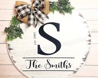 Wood Sign - Door sign - Monogram name sign - round wood sign