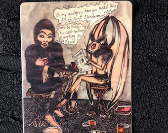 Adesivo Mothman Bigfoot per la colazione, illustrazione di criptidi in stile comico, decalcomania in vinile impermeabile