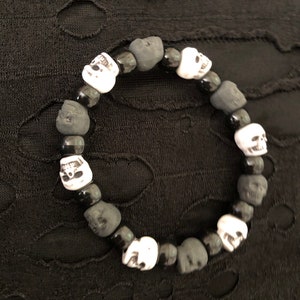 white and charcoal skull beads raver bracelet