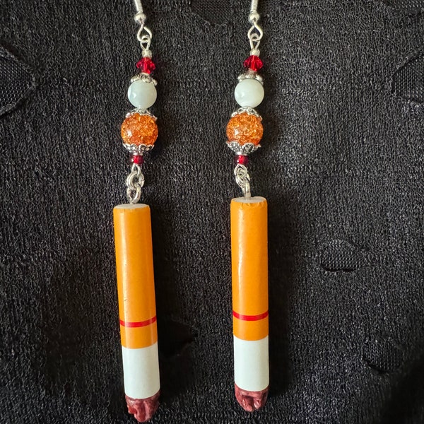 Faux Cigarette earrings with shell compressed bead & glass beads