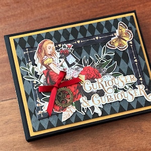 Handmade Alice Scrapbook Mini Album | Ready for Photos | | Fits 30 Photos | Memory Keeping | Curiouser & curiouser