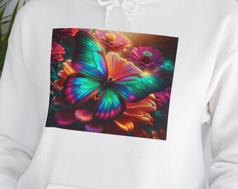 Colorful Butterfly Hoodie, Unisex Sweatshirt for Nature Lovers, Cozy Gift for Birthdays, Ideal for Spring, Vibrant Artwork - Butterfly