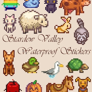 Waterproof Stardew Valley Stickers, Junimo, Pets, Farm Animals, and Exotics!