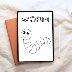Fun Learning Coloring Sheet with Cute Worm Large Picture and Color-in Letters for Fine Motor Skills and Learning to Read and Write
