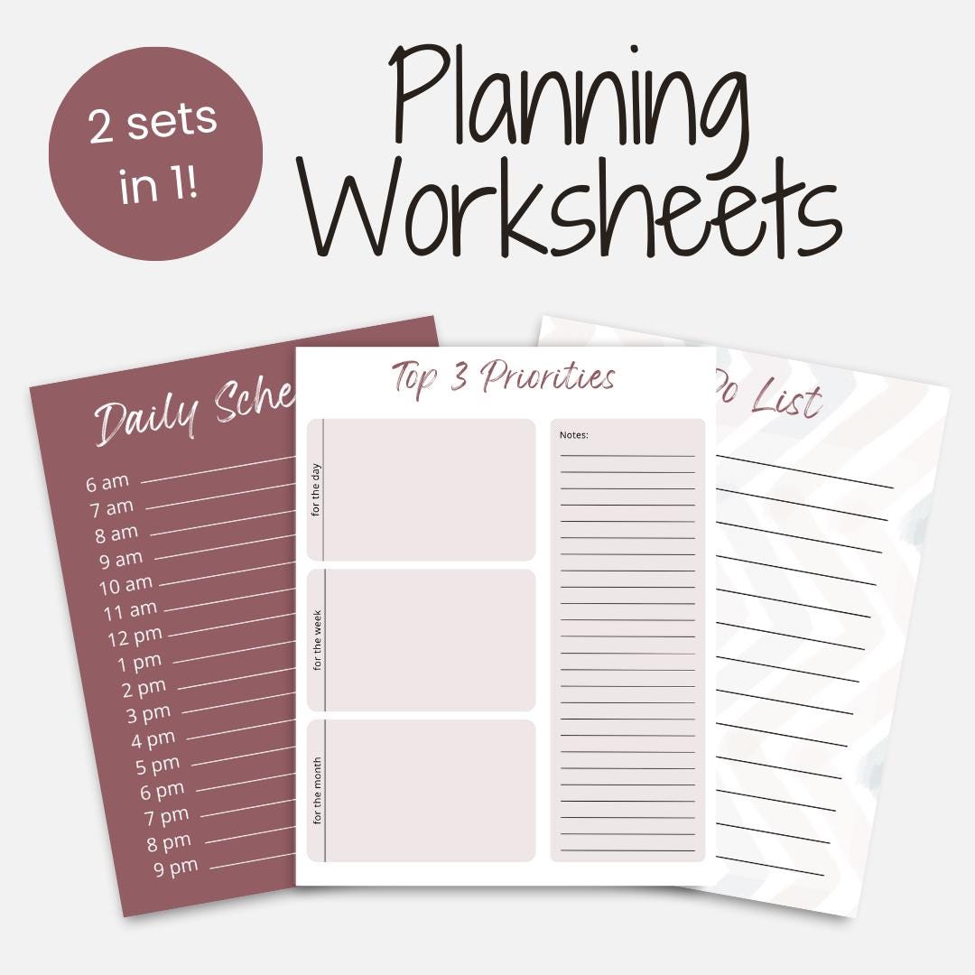 Printable Productivity Planning Worksheets With to Do List, Daily Tasks ...