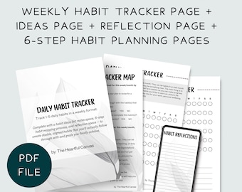 Weekly Habit Tracker PDF for Minimalist Printable Planner with Guided Habit Mapping + Notes Space Undated Productivity Tracker Habit Builder