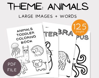 Toddler Coloring Pages Animals Mega Pack with 125 Coloring Sheets Easy Preschool Coloring Book with Simple Animal Outlines + Letter Practice