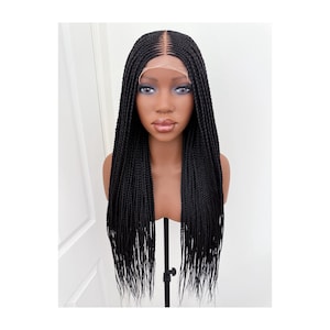 Cornrow Wig – 6x6 Lace Closure Center Part in Natural Black (1B) | Handmade Glueless Braided Wig | Protective Style Wig for Black Women