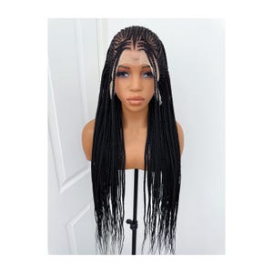 Tribal Braided Wig – 13x6 Lace Frontal Fulani Style Wig in Natural Black (1B) | Handmade Braids Wig for Black Women | Glueless Protective St