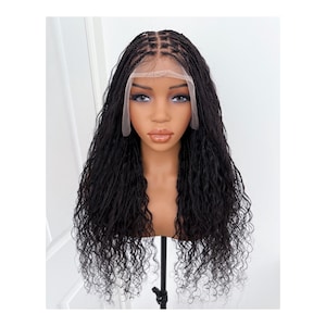 Peluca de trenzas bohemias con encaje frontal de 13x6 en color 2 / Peluca trenzada bohemia con rizos / Peluca protectora sin pegamento / Trenzas hechas a mano