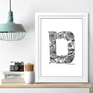 Letra D, D grande, D pequeña, letras decorativas, nombres personalizados, señalización, D, señalización personalizada, obras de arte florales