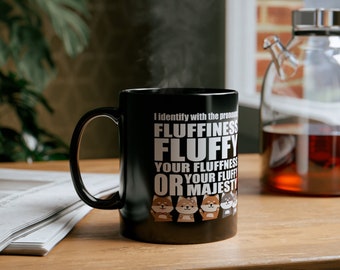 11oz Black Mug - My Pronouns Fluffy (Dogs)