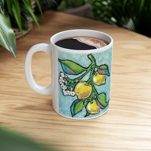 Lemon Ceramic Mug: Botanical Teacup, Summer Drinkware