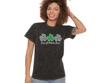 Unisex Mineral Wash T-Shirt - Happy St. Patrick's Day (3 Clovers)